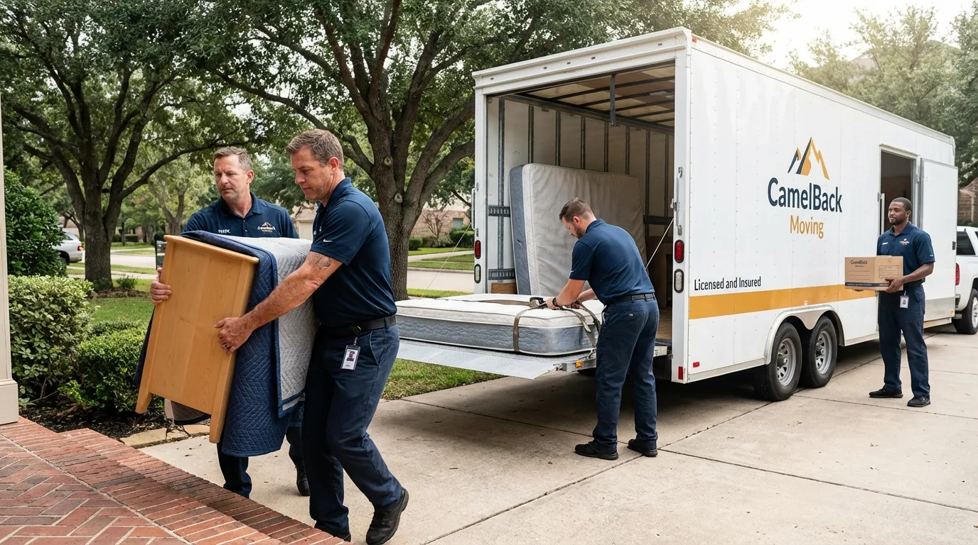 Crew loading residential truck for cross-state move from Stigler, OK