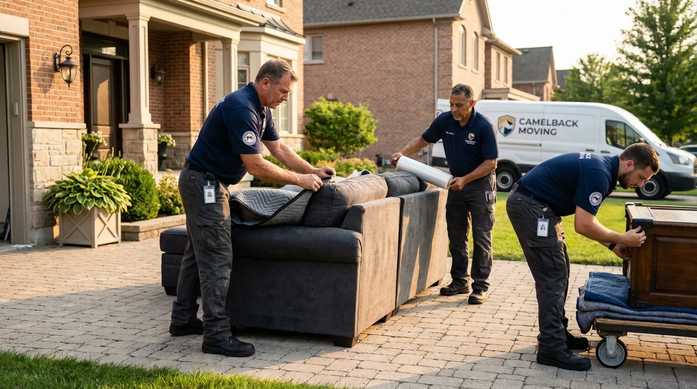 Large estate moving crew wrapping furniture in Stigler, OK
