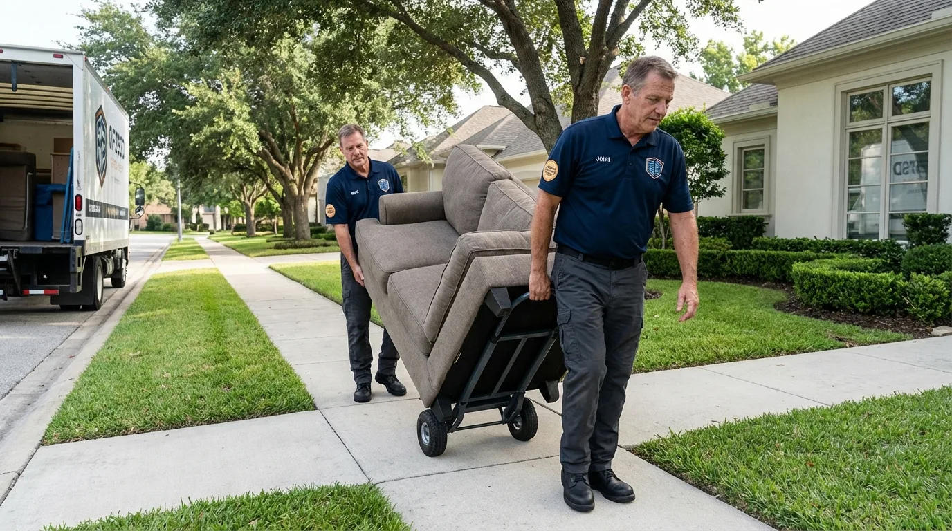 Local residential moving crew loading furniture in Stigler, OK